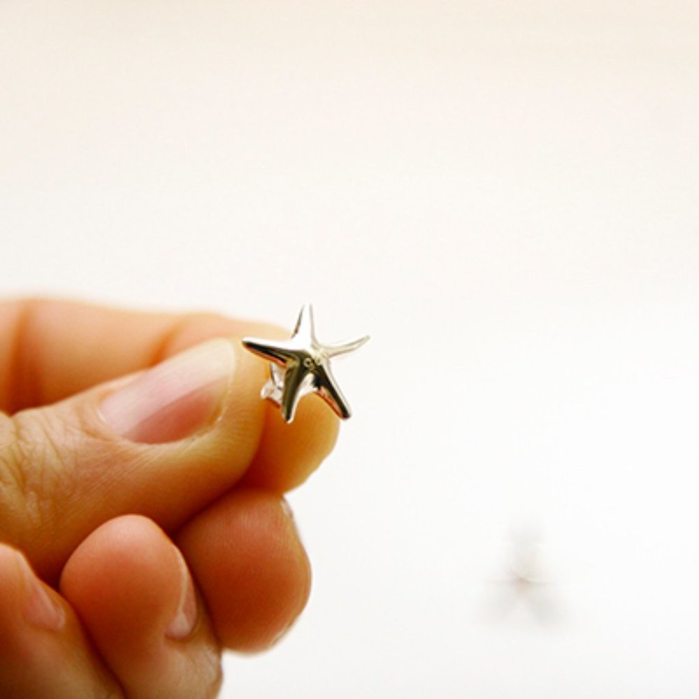 Tiny Starfish Stud Earrings, Silver Plated - image 1